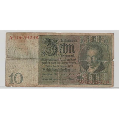1929 10 Reichsmark bankjegy  Németország Reichsbanknote