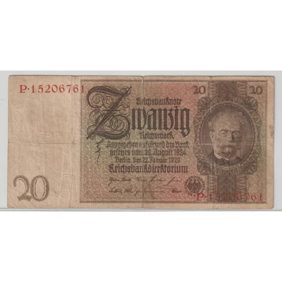 1929 20 Márka Zwanzig Reichsmark – Németország (Weimari Köztársaság)