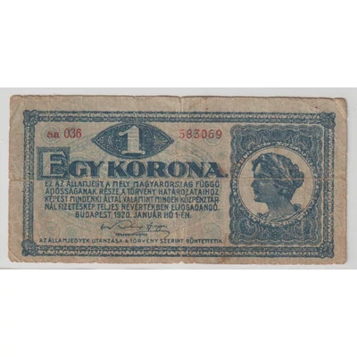 1920 1 Korona Államjegy