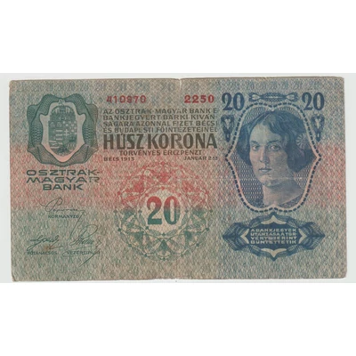 1913 20 korona bankjegy Numizmatika-bankjegyek