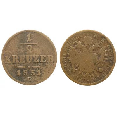 1851 1/2 Kreuzer (Krajcár) g verdejel - Ritka!