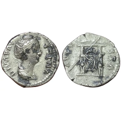 Diva Faustina Denarius, római ezüst érme – Kr.u. 144-146, RIC 377
