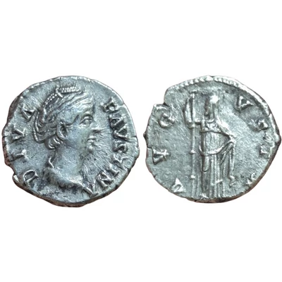 Diva Faustina Denarius, római ezüst érme CERES – Kr.u. 141, RIC 362