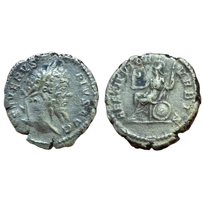 Septimius Severus Denarius, római ezüst érme RESTITVTOR VRBIS – Kr.u. 201-210, RIC 288