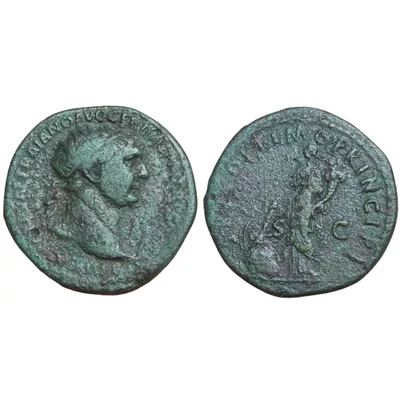 Traianus Dupondius, római bronz érme – Kr.u. 108-109, RIC 502