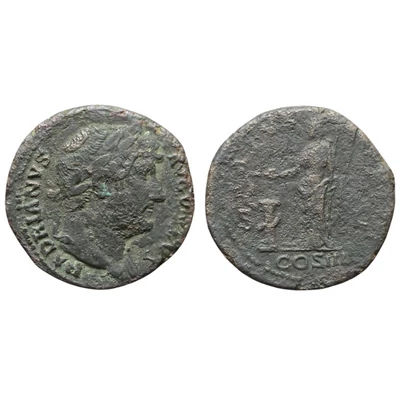 Hadrianus As, római bronz érme – Kr.u. 125-128, RIC 678