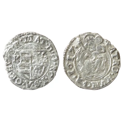 1617-es II. Mátyás ezüst denár – K-B verdejelű, Madonna ábrázolással