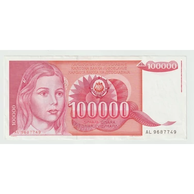 1989 100000 dinár bankjegy Jugoszlávia