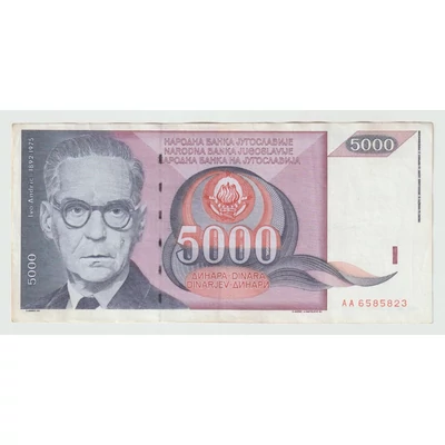 1991 5000 dinár bankjegy Jugoszlávia