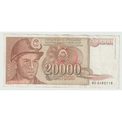 1987 20000 dinár bankjegy Jugoszlávia