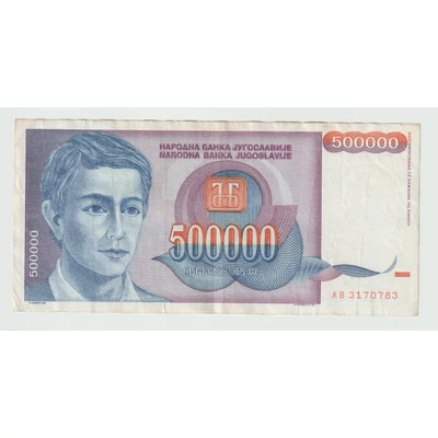 1993 500000 dinár bankjegy Jugoszlávia
