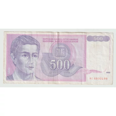 1992 500 dinár bankjegy Jugoszlávia