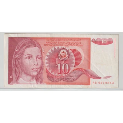 1990 10 dinár bankjegy Jugoszlávia