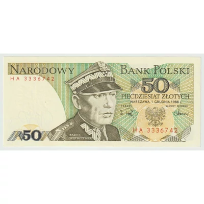 1988 50 Złotych bankjegy, Lengyelország – Karol Świerczewski