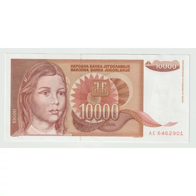 1992 10 000 Dinara bankjegy, Jugoszlávia – lány portré