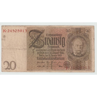 1929 20 Reichsmark bankjegy, Németország – Werner von Siemens
