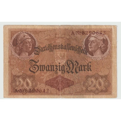 1914 20 Márka Darlehenskassenschein bankjegy, Németország – Reichsschuldenverwaltung