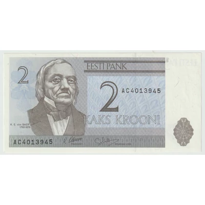 1992 2 krooni bankjegy (Észtország)– Karl Ernst von Baer portréjával