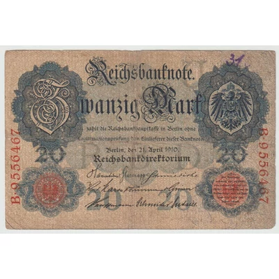 1910 Zwanzig Mark - német 20 márka bankjegy - Reichsbanknote