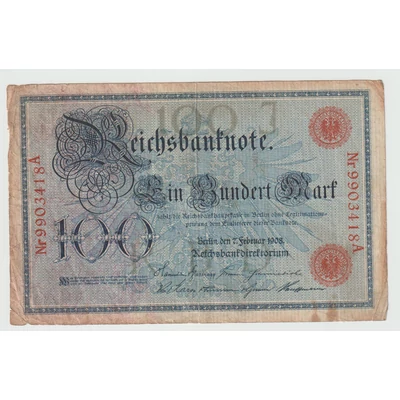 1908 Ein Hundert Mark - német 100 márka bankjegy - Reichsbanknote