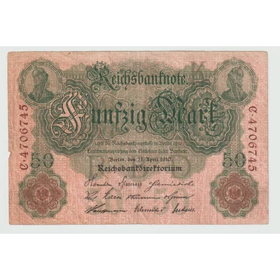 1910 Fünfzig Mark - német 50 márka bankjegy - Reichsbanknote