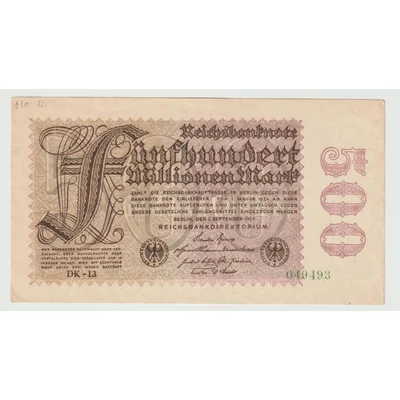 1923 500 Millió Márka bankjegy, Németország – Reichsbanknote