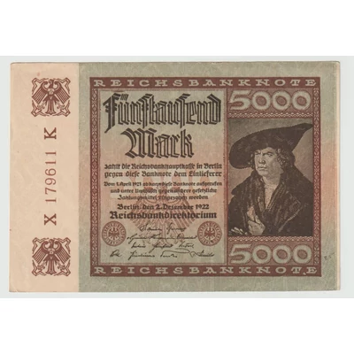 1922 5000 Márka bankjegy, Németország – Reichsbanknote