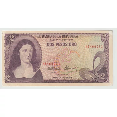 1977 2 Pesos Oro bankjegy, Kolumbia – Policarpa Salavarrieta