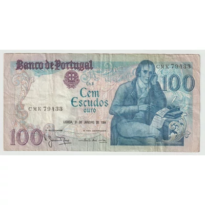 1984 100 Escudos bankjegy, Portugália – Manuel Maria Barbosa du Bocage