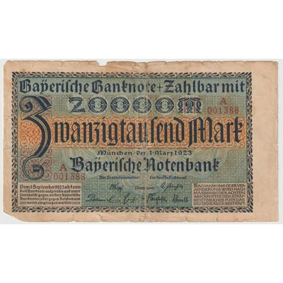 1923 20 000 Márka bankjegy, Bajorország – Bayerische Notenbank