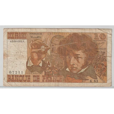 Franciaország 10 Frank bankjegy, 1974 – Hector Berlioz – Pick P#150