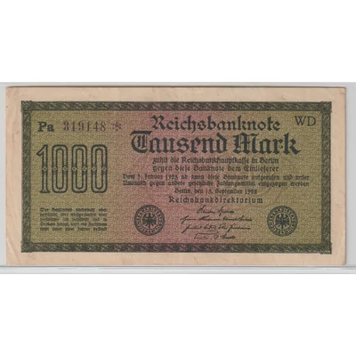 1922 1000 Márka - Tausend Mark bankjegy - Reichsbanknote Németország