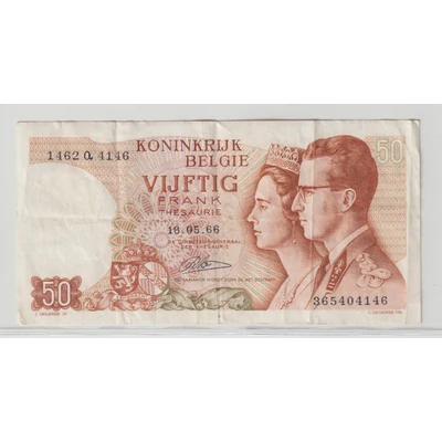 Belgium 50 Frank bankjegy, 1966 – I. Baudouin és Fabiola királyné – Pick P#139