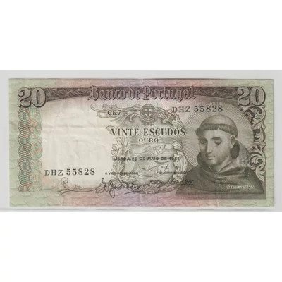 Portugália 20 Escudos bankjegy, 1964 – Santo António – Pick P#167
