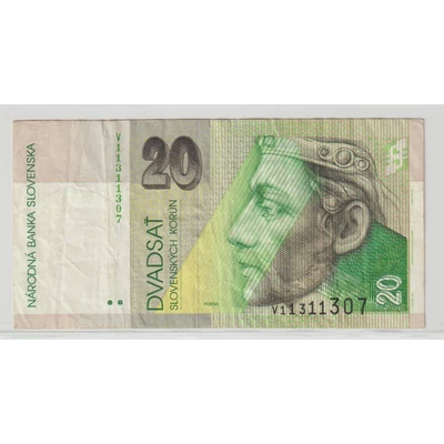 Szlovákia 20 Koruna bankjegy, 2006 – Pribina fejedelem – Pick P#20g