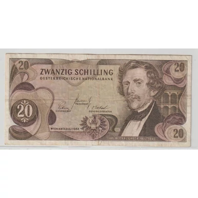 Ausztria 20 Schilling bankjegy, 1967 – Carl Ritter von Ghega – Pick P#142