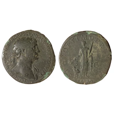 Traianus sestertius, római bronz érme  Kr.u. 112-114 – ARAB ADQ RIC 610 