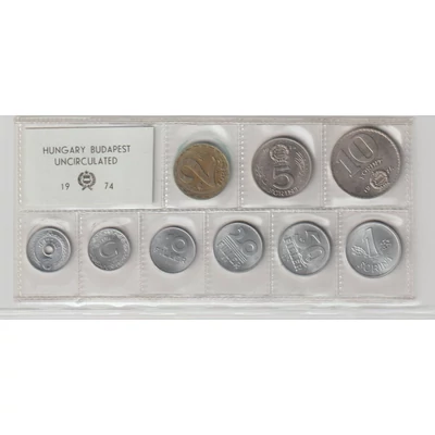 1974 Magyar Népköztársaság – „Budapest UNC” fóliás forgalmi sor (9 db verdefényes érme)