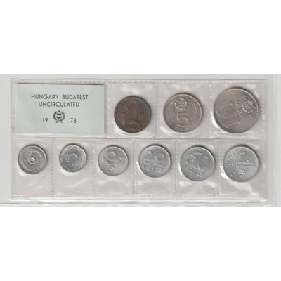 1973 Magyar Népköztársaság – „Budapest UNC” fóliás forgalmi sor (9 db verdefényes érme)