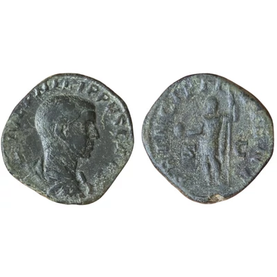 Philip II. Sestertius, római bronz érme – Kr.u. 245-247, RIC 256a