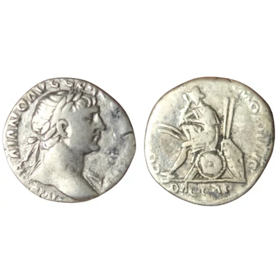 Traianus denarius római ezüst érme – Dacia Capta, RIC II 98