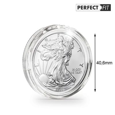 Leuchtturm Ultra Perfect Fit érmekapszulák – 1 oz ezüst érmékhez (40,6 mm, pl American Eagle ), 10 db/csomag