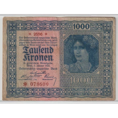 1922 1000 Korona Tausend Kronen osztrák bankjegy