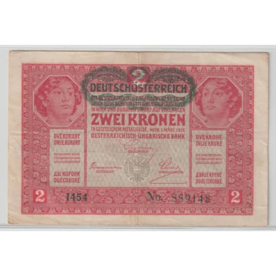 1917 2 Korona bankjegy D.Ö. felülbélyegzéssel