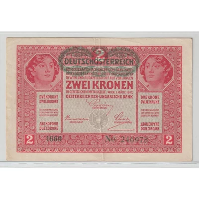 1917 2 Korona bankjegy D.Ö. felülbélyegzéssel