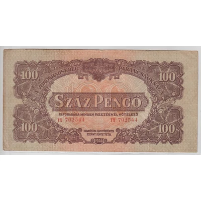 1944 100 Pengő bankjegy VF Vörös Hadsreg Parancsnoksága