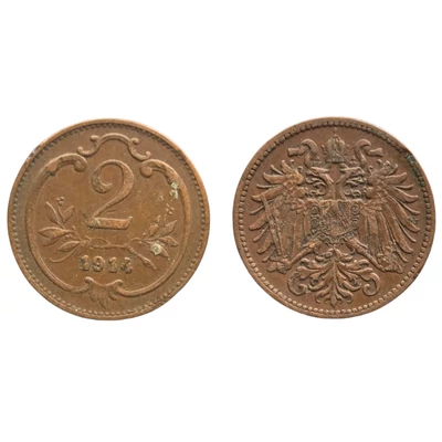 1914 2 Heller bronz érme