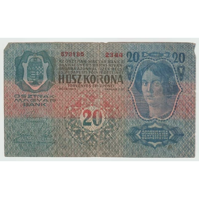 1913 20 korona bankjegy Numizmatika-bankjegyek