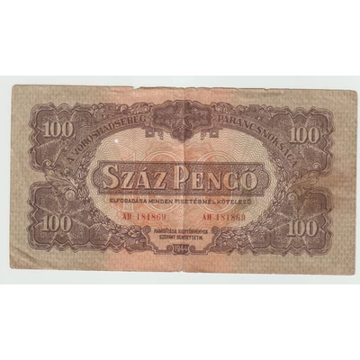 1944 100 Pengő bankjegy VF Vörös Hadsreg Parancsnoksága