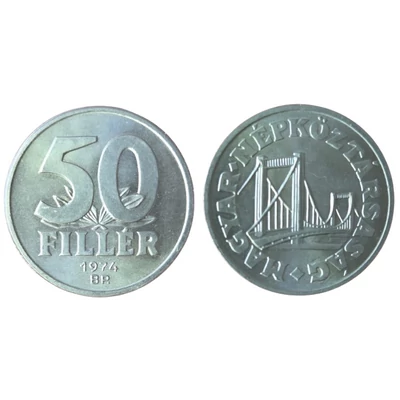 1974 50 fillér UNC forgalmi érme – Magyar Népköztársaság, Erzsébet híd